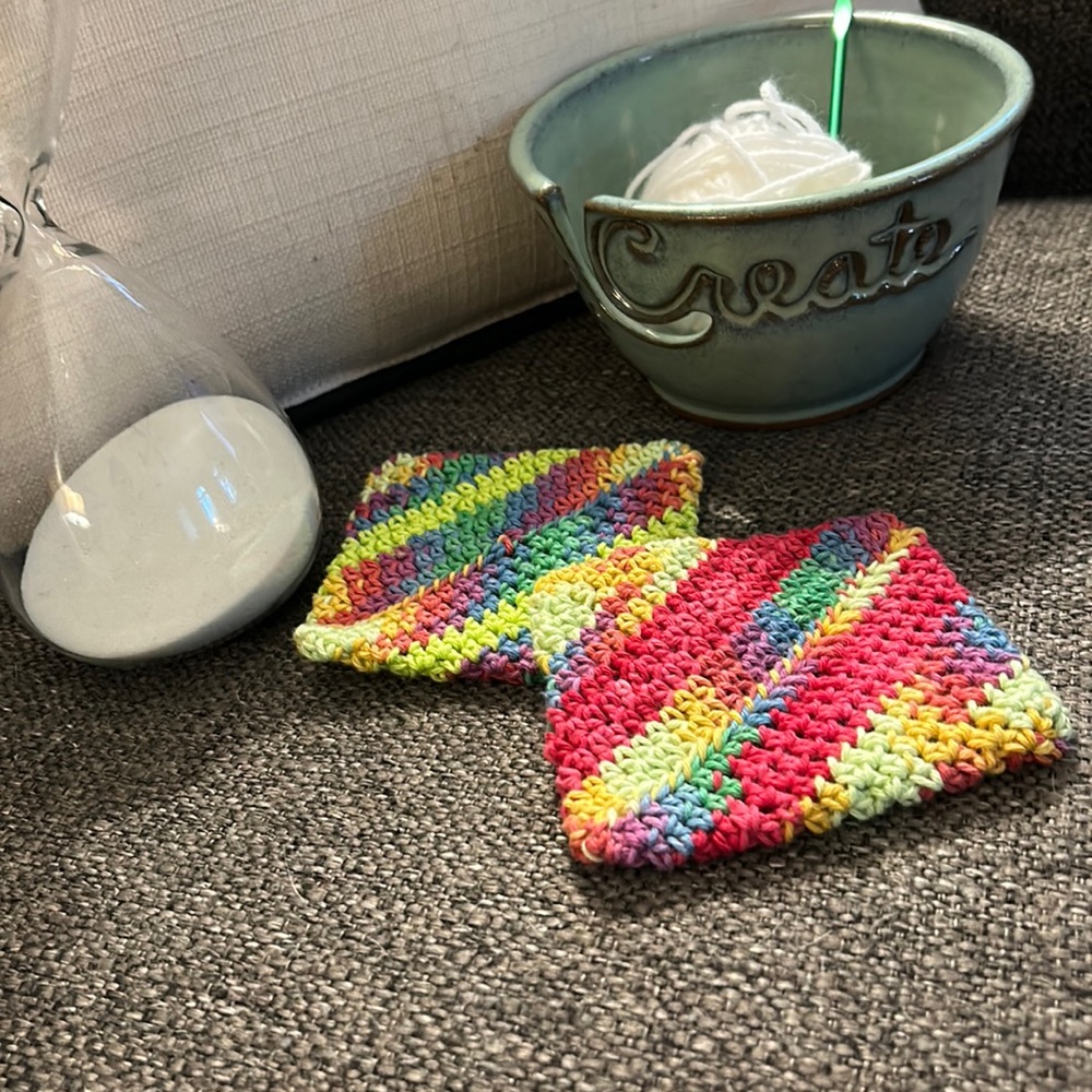 Pair of Double thickness recycled cotton coasters!  Absorbent & heat tolerant!